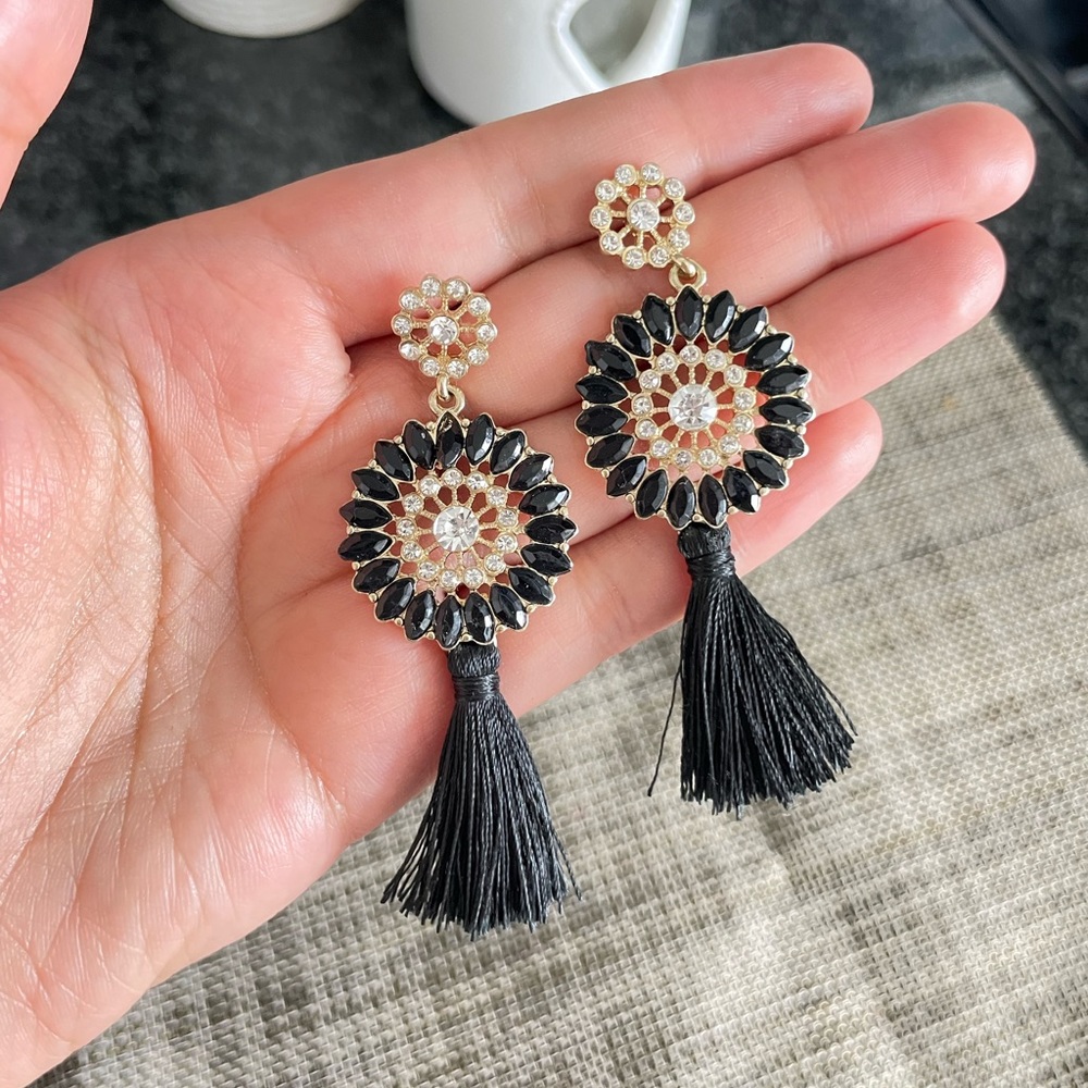 Black gold chandelier earrings
